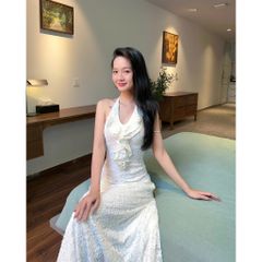 Đầm Xòe Nữ Dự Tiệc Cổ Yếm Nhún Eo Tôn Dáng Viền Bèo Ren Hoa Sang Trọng - JELISS DRESS - GOÛT DE JUN