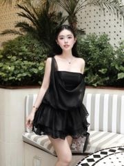 Đầm Nữ Beltin Cúp Ngực Lệch Vai Hai Tâng Dáng Ngắn Nữ Tính GOÛT DE JUN