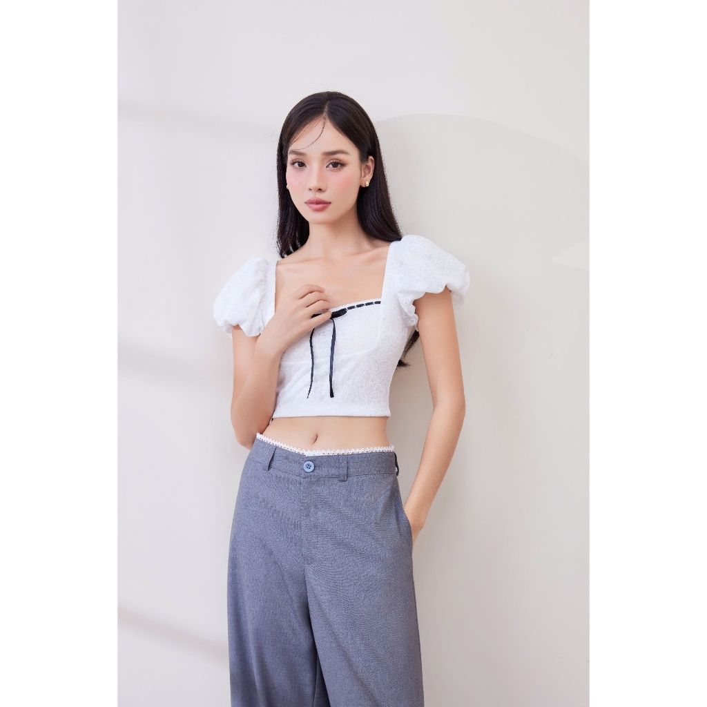 Áo Kiểu Nữ Croptop Ren Hoa Tay Phồng Bánh Bèo - PIER TOP - GOÛT DE JUN