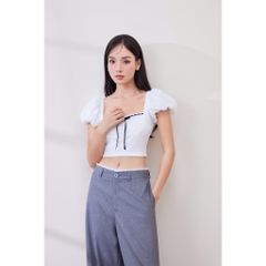 Áo Kiểu Nữ Croptop Ren Hoa Tay Phồng Bánh Bèo - PIER TOP - GOÛT DE JUN