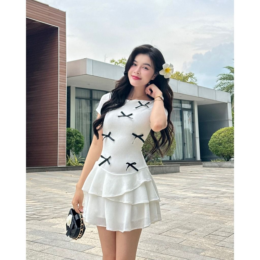 Đầm Nữ Xoè Tầng Đính Nơ Dáng Ngắn - KAJIN DRESS - GOÛT DE JUN