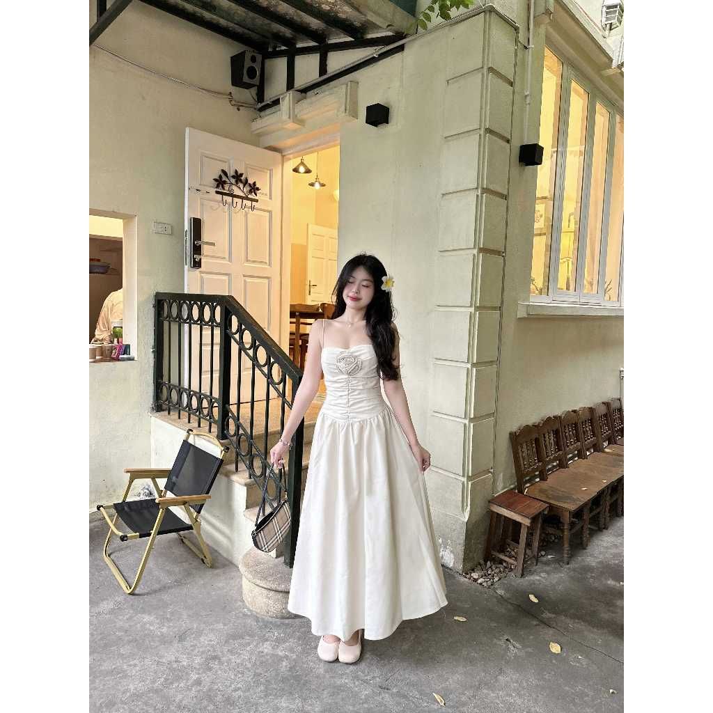 Đầm Hai Dây Đi Biển Thiết Kế Nhún Dáng Dài (Hoa rời)  - MUNNI DRESS - GOÛT DE JUN