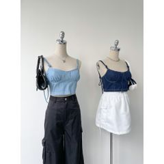 Áo croptop nữ dáng ôm chất denim 100% mềm mịn, Áo croptop ôm corset sexy bebie | YONA TOP | Secodee