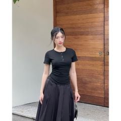 Áo Nữ  Tay Ngắn Basic Ôm Body Nhún Eo Phối Ren - LITHE TOP - GOÛT DE JUN