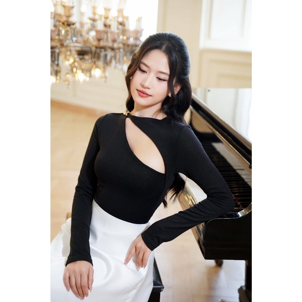 Áo Thun Nữ Tay Dài Thiết Kế Cut Out Sành Điệu Ôm Body Tôn Dáng - RELI TOP - GOÛT DE JUN