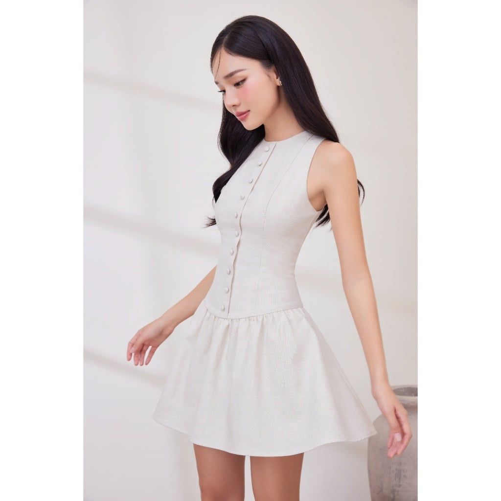 Đầm Nữ Ngắn Thiết Kế Nút Bọc Form Xòe Nhẹ Nhàng - POPPI DRESS - GOÛT DE JUN