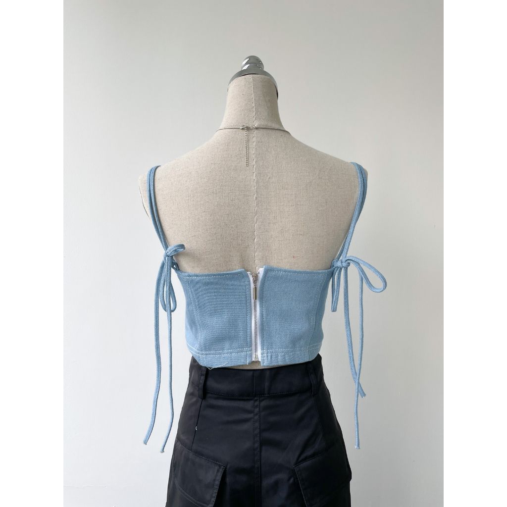 Áo croptop nữ dáng ôm chất denim 100% mềm mịn, Áo croptop ôm corset sexy bebie | YONA TOP | Secodee