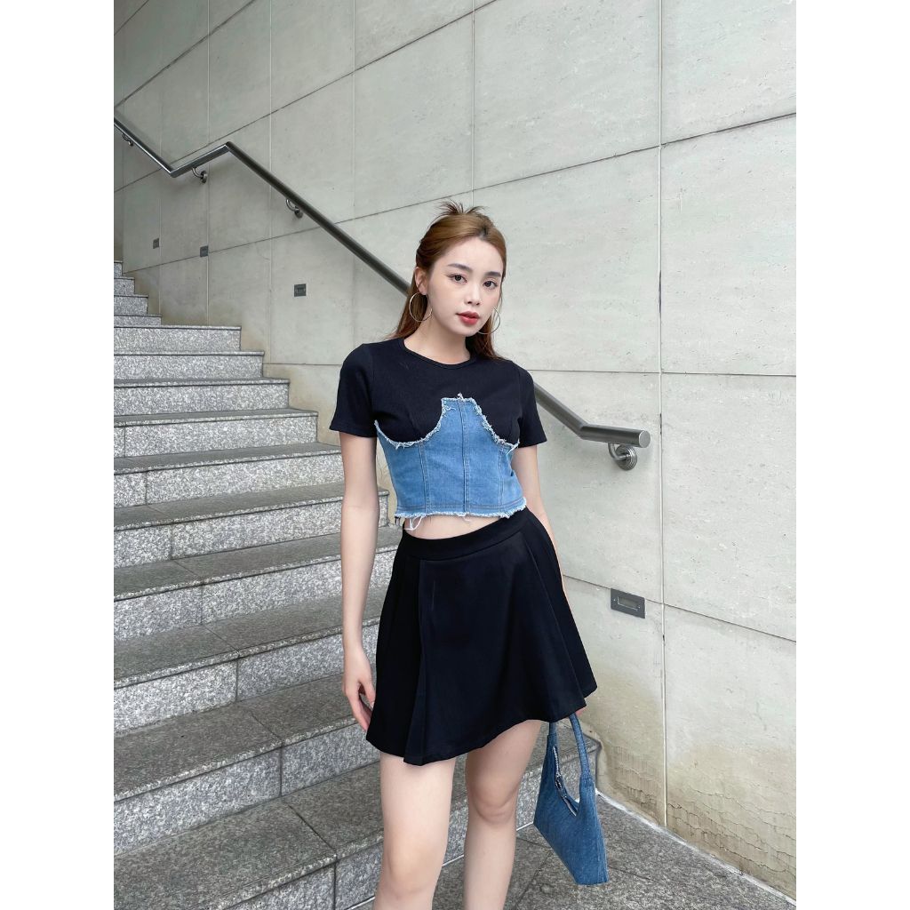 Áo Thun Croptop Phối Jeans Phong Cách Thời Trang Mùa Hè - Lapin Top - GOÛT DE JUN