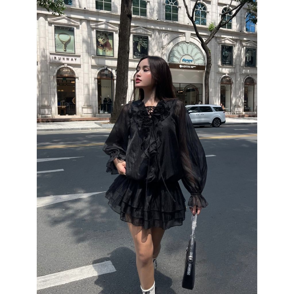 Đầm Nữ Tay Dài Phồng Phối Tầng Xòe Nữ Tính Dễ Thương (Kèm Quần Bảo Hộ) - JOYCE DRESS - GOÛT DE JUN