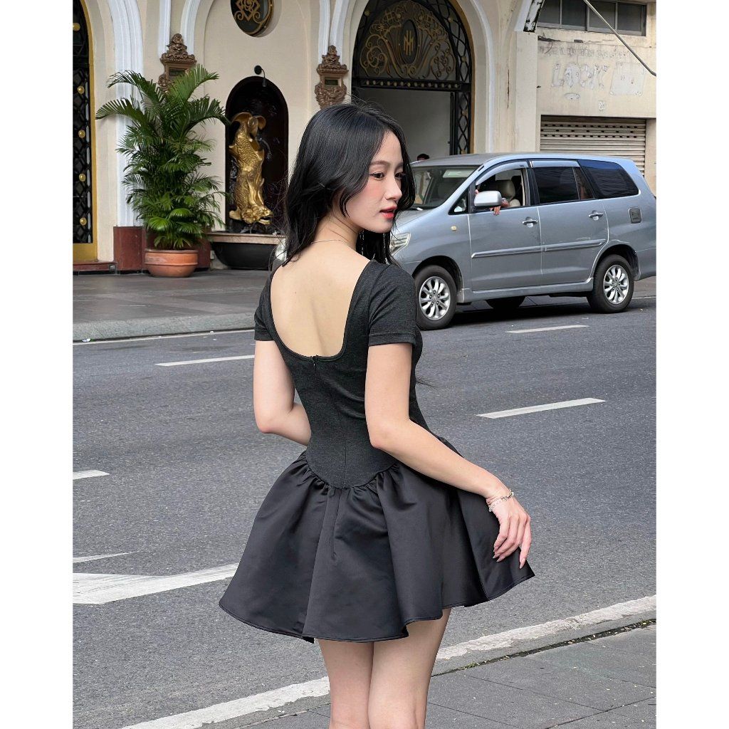 Đầm Nữ Ngắn Hở Lưng Form Xoè Bồng Dễ Thương - ROSHY DRESS - GOÛT DE JUN