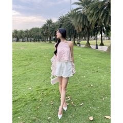 Áo Nữ Thiết Kế Cổ Yếm Phối Tua Rua Bánh Bèo (Tặng Charm Hoa Rời) - LUNI TOP - GOÛT DE JUN