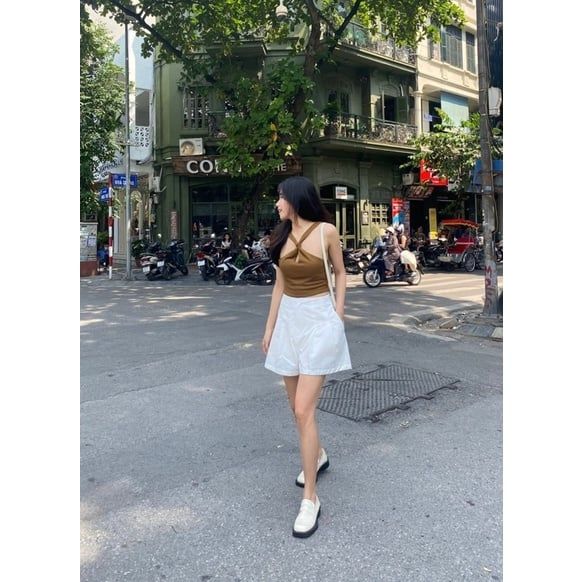 GOÛT DE JUN - Áo nữ croptop thun cổ chéo - Ruma Top