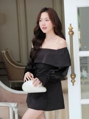 Đầm Lụa Nữ FINSSA Trễ Vai Tay Dài Form Ngắn Nữ Tính GOÛT DE JUN