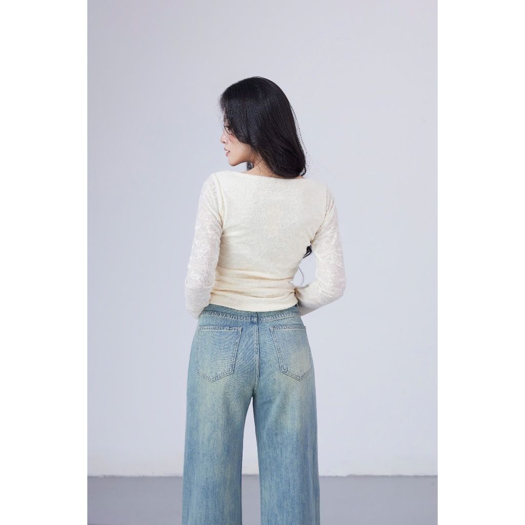 Áo Nữ Tay Dài Cổ Vuông Thắt Ngực Nữ Tính - JUGEN TOP - GOÛT DE JUN