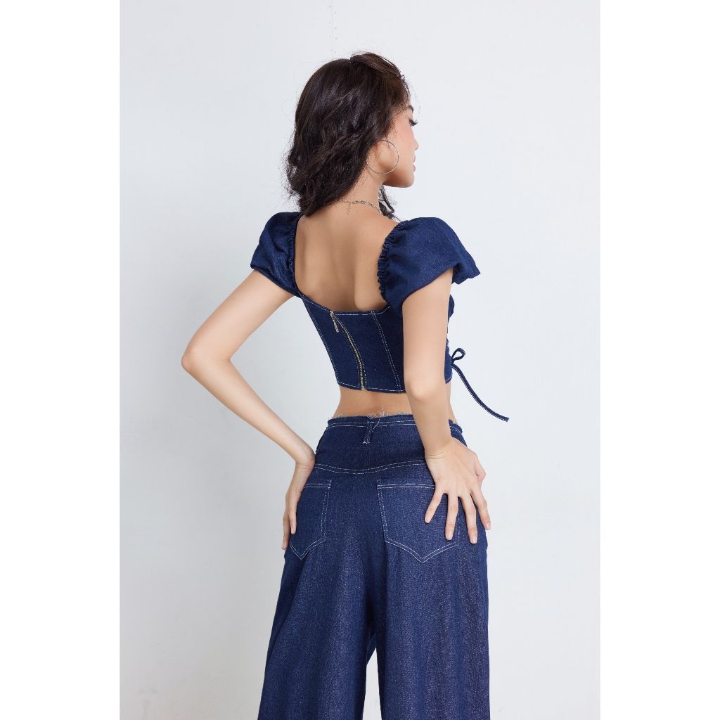 Áo Croptop Denim Tay Phồng Cổ Vuông - DARCY TOP - GOÛT DE JUN
