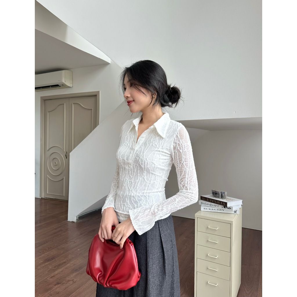 Áo Thun Nữ Cô Bẻ Tay Dài Ôm Body Basic Tôn Dáng - LOVER TOP - GOÛT DE JUN