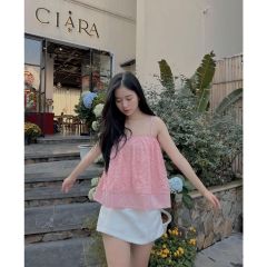 Áo hai dây nữ babydoll họa tiết hoa nổi - RONA TOP - GOÛT DE JUN