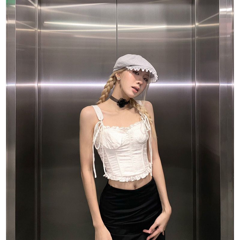 Áo Croptop Corset Ôm Dáng Phối Ren Thời Trang- FIRE TOP - GOÛT DE JUN