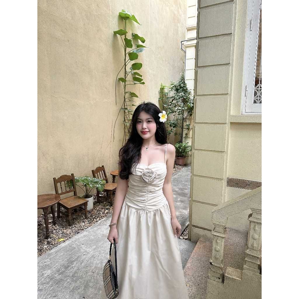 Đầm Hai Dây Đi Biển Thiết Kế Nhún Dáng Dài (Hoa rời)  - MUNNI DRESS - GOÛT DE JUN