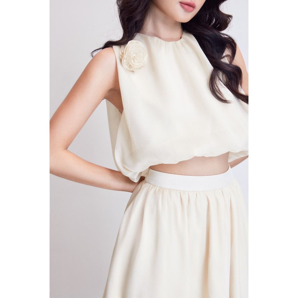 Set Áo Croptop Phối Chân Váy Dài Tơ Lụa Thanh Lịch (bán lẻ) - JIMIN SET - GOÛT DE JUN