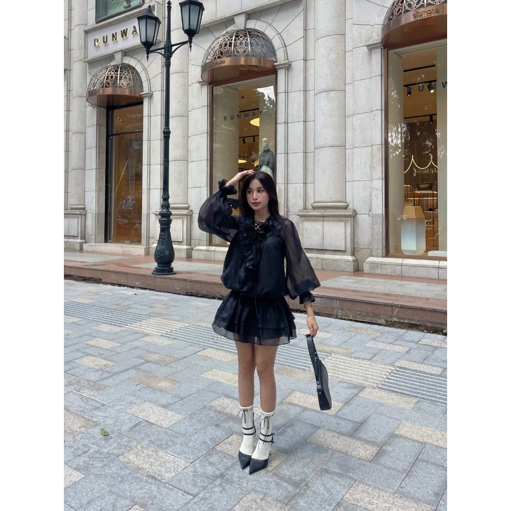 Đầm Nữ Tay Dài Phồng Phối Tầng Xòe Nữ Tính Dễ Thương (Kèm Quần Bảo Hộ) - JOYCE DRESS - GOÛT DE JUN