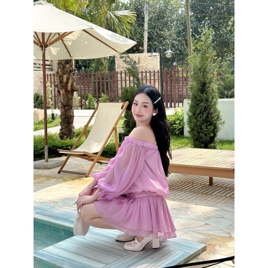 Đầm Nữ Trễ Vai Voan Lụa Thiết Kế Dáng Xòe Hot Trend - SION DRESS - GOÛT DE JUN