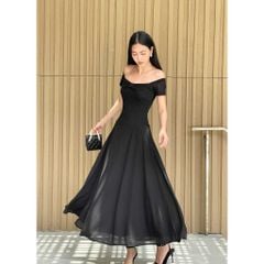 Đầm Nữ Trễ Vai Kiểu Nơ Ngực Dáng Dài Xoè - WENIA DRESS - GOÛT DE JUN
