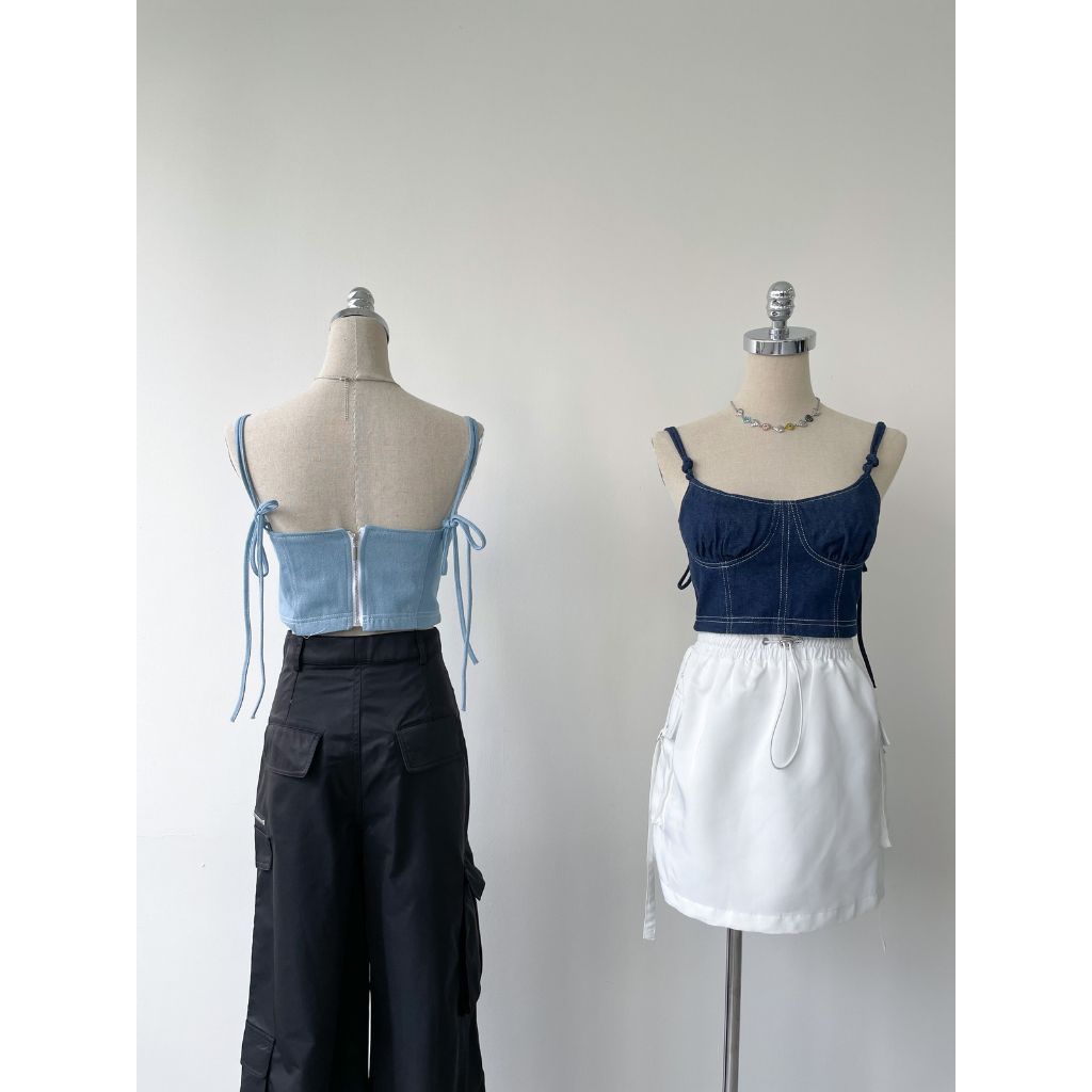 Áo croptop nữ dáng ôm chất denim 100% mềm mịn, Áo croptop ôm corset sexy bebie | YONA TOP | Secodee