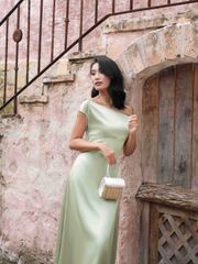 GOUT DE JUN Đầm Dài Trễ Vai Lụa Satin Sang Trọng SEYOL Váy Midi Phối Dây Mảnh Tôn Dáng FGDA2607079