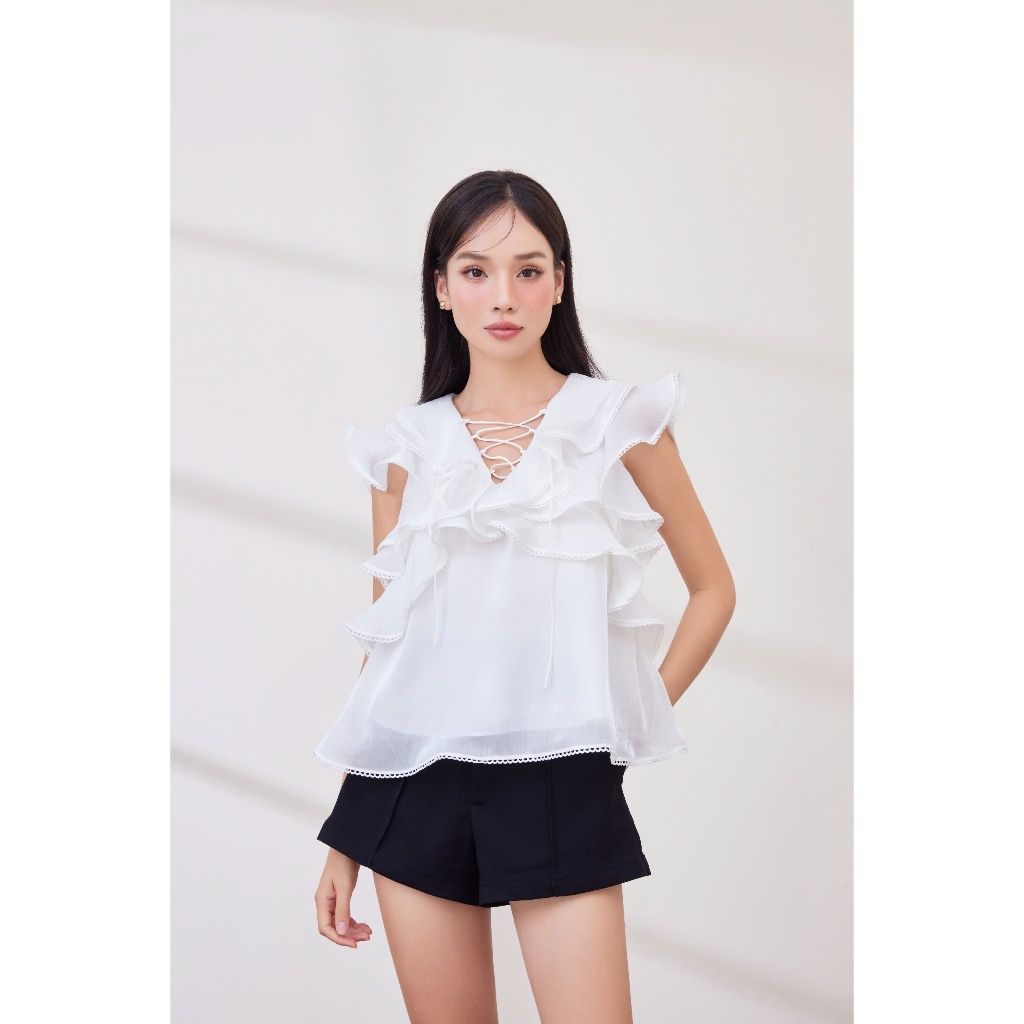 Áo Kiểu Nữ Freesize Tầng Bèo Siêu Xinh - ERLIN TOP - GOÛT DE JUN