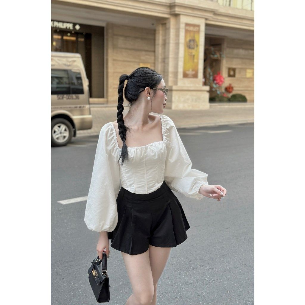 Áo Kiểu Croptop Nữ Tay Dài Phồng Tôn Dáng - LIA TOP - GOÛT DE JUN
