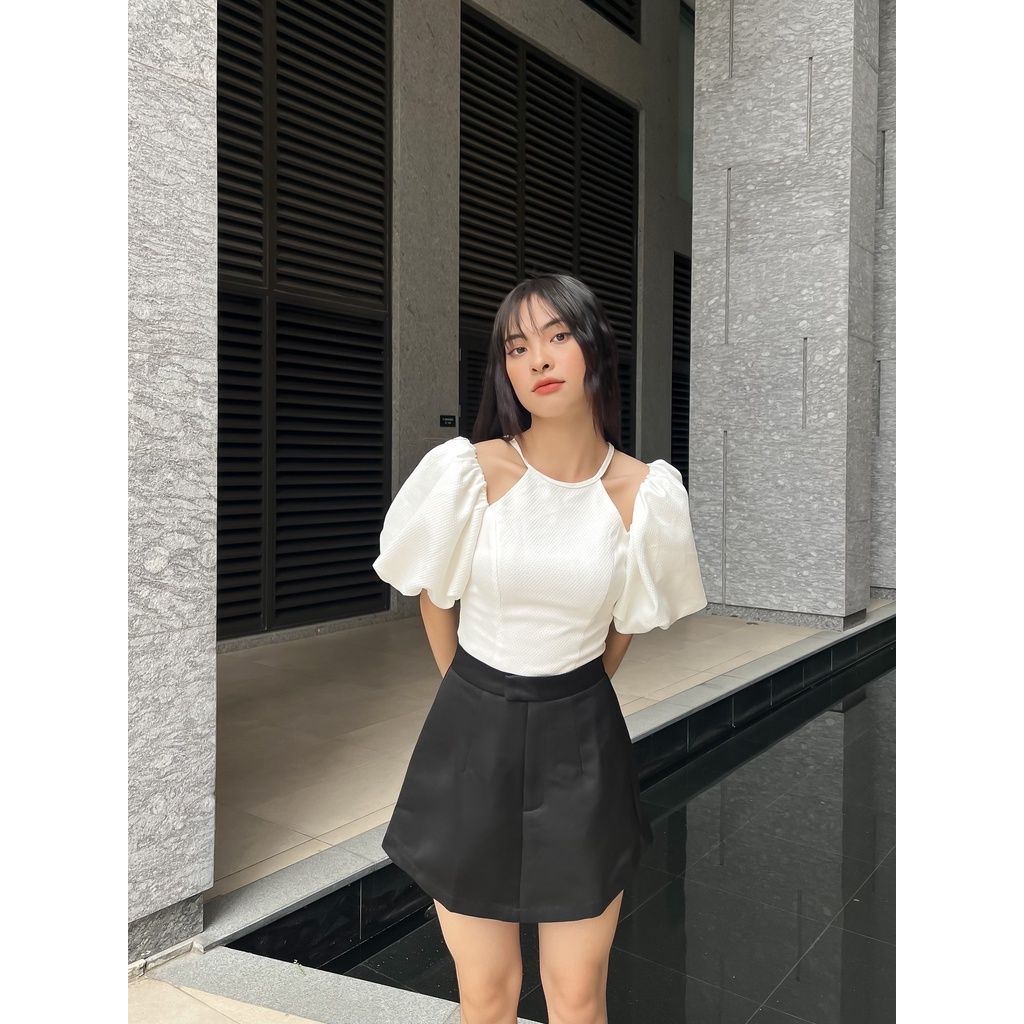 GOÛT DE JUN - Áo Croptop gợn sóng cổ yếm tay bồng - Marena Top