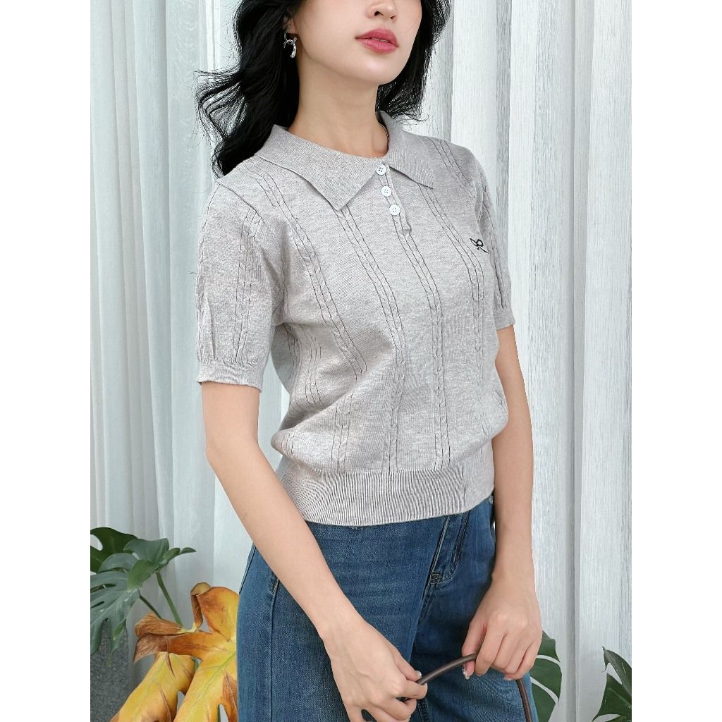 Áo Len Dệt Kim Polo Nữ Freesize Thêu Nơ Dễ Thương - BAMBI TOP -  GOÛT DE JUN