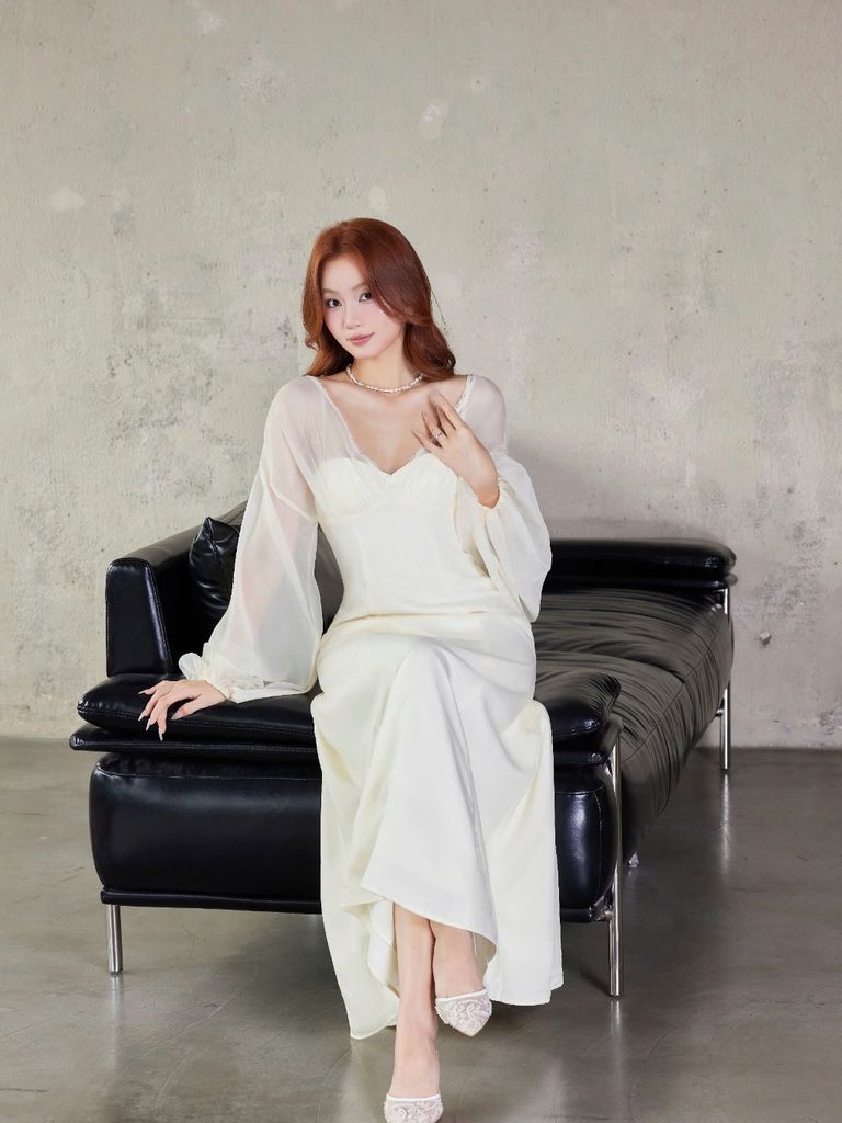 Đầm Nữ CIFUL Tay Dài Phối Voan Đi Tiệc Thanh Lịch GOÛT DE JUN
