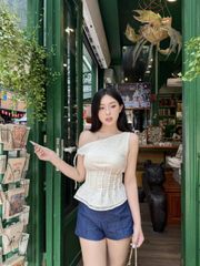 Áo Nữ MINHAS TOP Lệch Vai Chiết Eo Tôn Dáng GOUT DE JUN