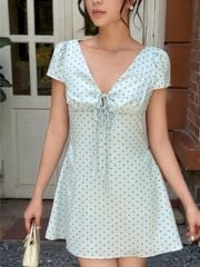 GOUT DE JUN Đầm Nữ Chất Lụa Họa Tiết Chấm Bi FUNGI DRESS Váy Ngắn Cổ V Ngọt Ngào FGDA2605107