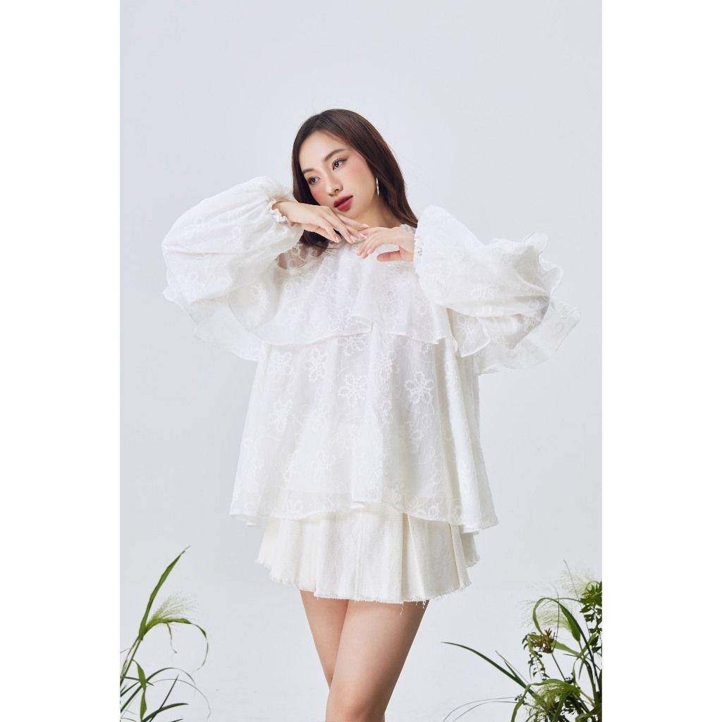 Áo Kiểu Nữ Freesize Phối Bèo Dễ Thương - CELLA TOP -  GOÛT DE JUN