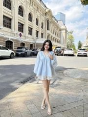 Áo Babydoll Nữ ERROPS Cổ V Phối Bèo Mùa Hè Dễ Thương GOÛT DE JUN