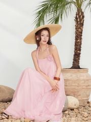 Đầm Nữ BISHAM DRESS Cổ Yếm Đính Hoa Nổi Tua Rua Đi Biển, Dạo Phố GOUT DE JUN