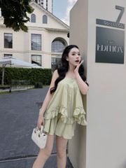 (Bán Lẻ) Set Nữ Mùa Hè LAWRO Áo Hai Dây Phối Bèo Và Quần Ngắn Xòe Dễ Thương GOÛT DE JUN