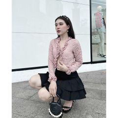Áo croptop nữ tay dài phối bèo - URi TOP - GOÛT DE JUN