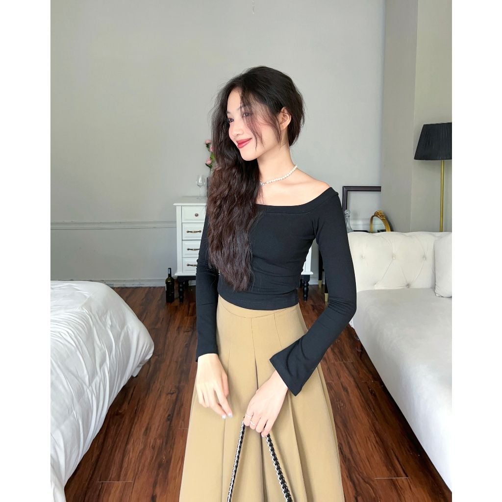 Áo Nữ Dài Tay Trễ Vai Nữ Tính Basic Dễ Phối Đồ  - DISA TOP - GOÛT DE JUN