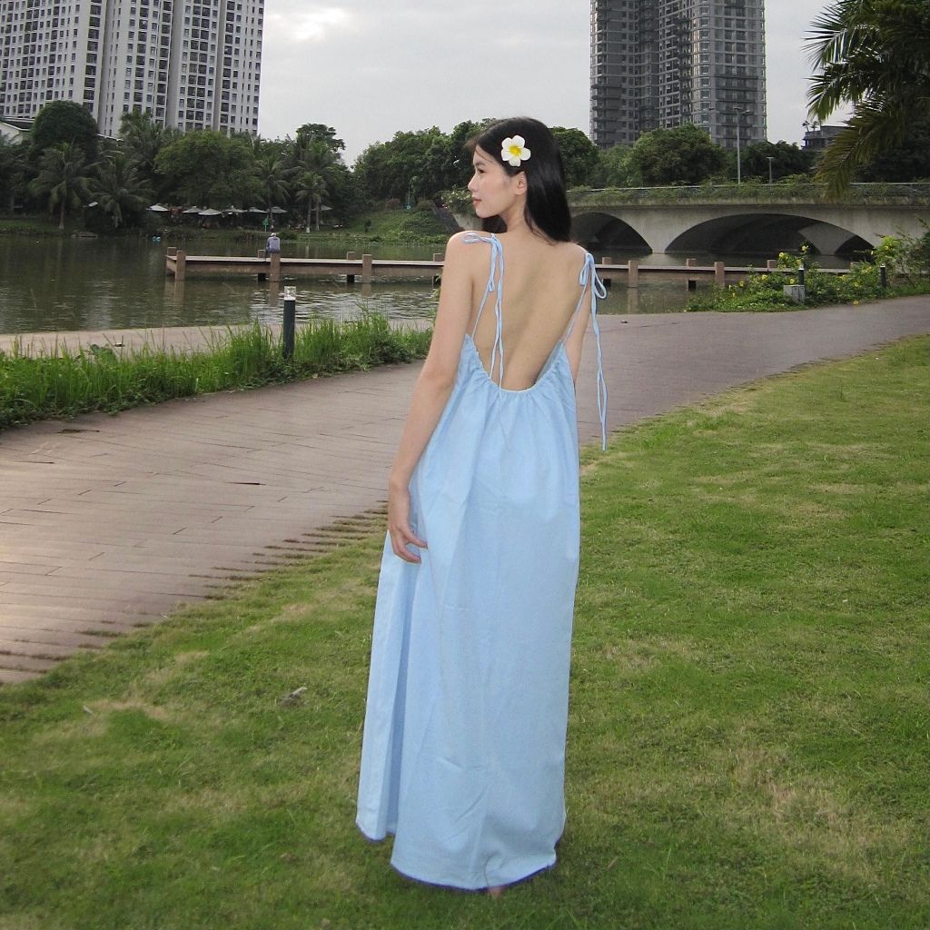 Đầm Maxi Hai Dây Thiết Kế Dáng Dài Cổ Yếm Hở Lưng Dây Rút - MADDY DRESS - GOÛT DE JUN