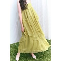 GOUT DE JUN Đầm Maxi Hai Dây Dáng Xòe Tầng Phối Ren GOVER Váy Dài Form Rộng Đi Biển