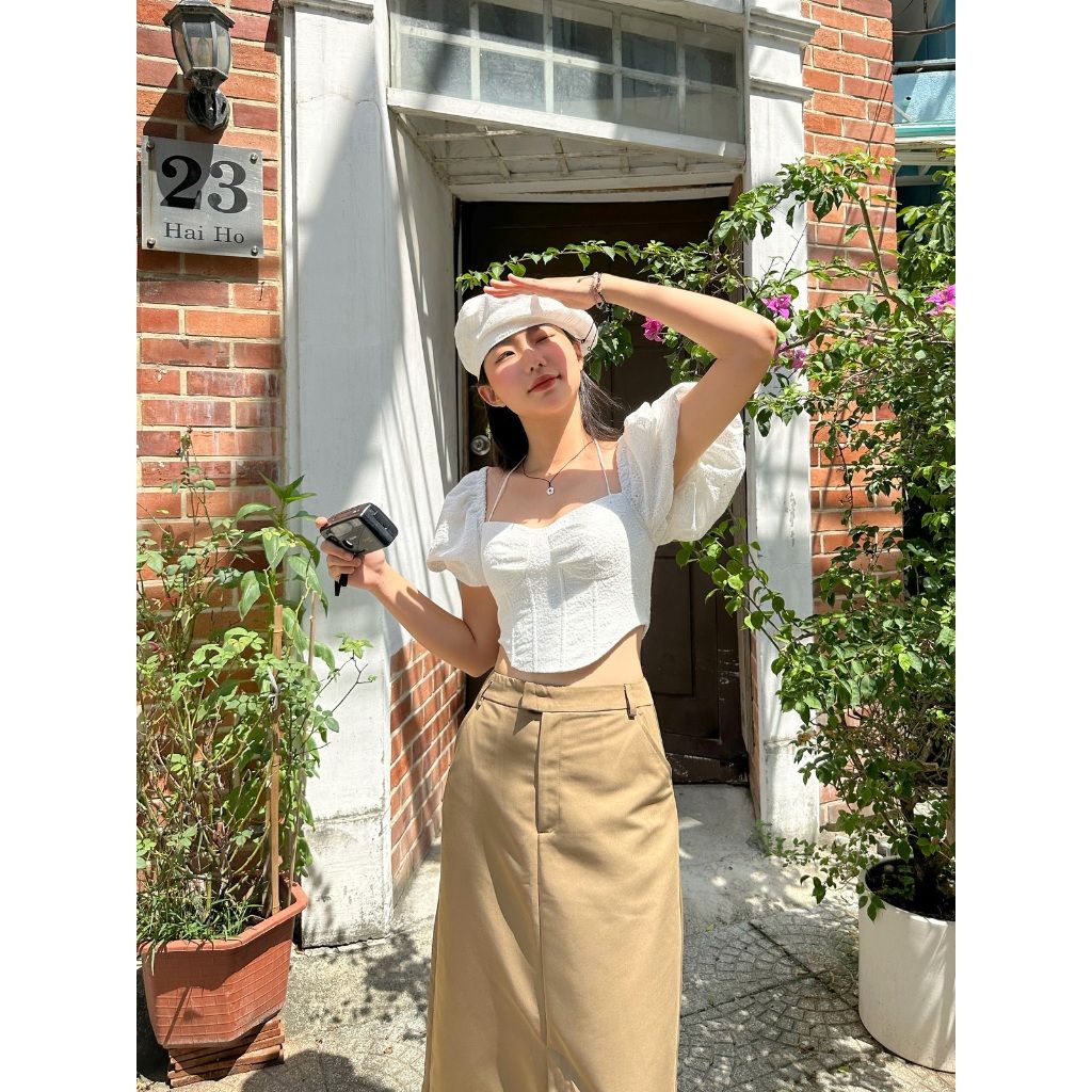 GOÛT DE JUN - Áo Croptop Tay Phồng Nữ Tính - SYLEE TOP