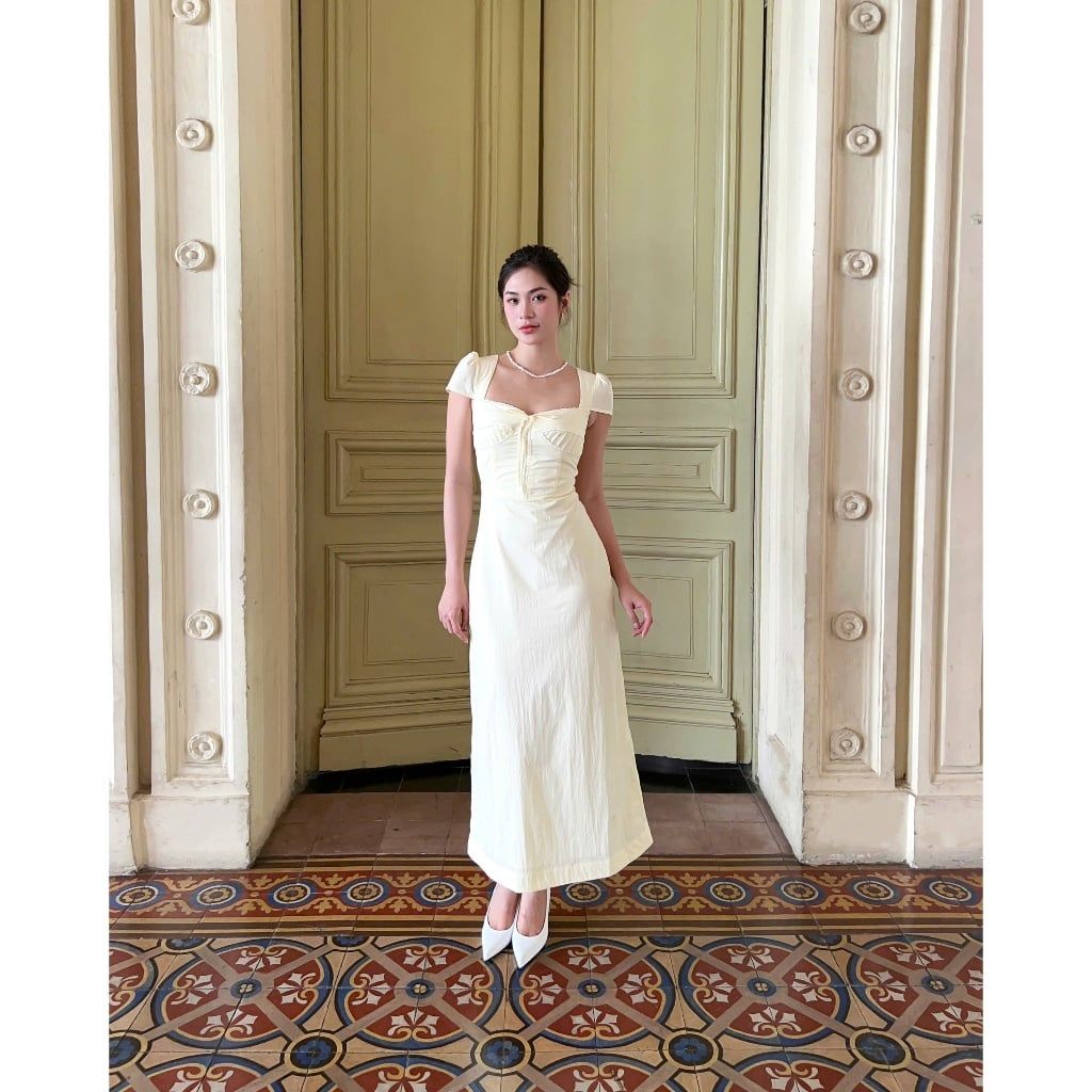 Đầm Nữ Thiết Kế Cổ Vuông Nhún Ngực Hở Lưng Form Dài- SOBIE DRESS - GOÛT DE JUN