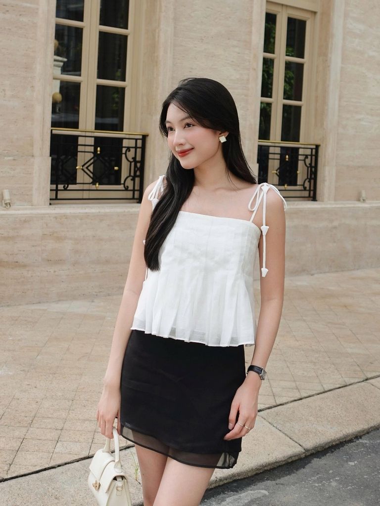 Chân Váy Nữ WASOFF Chữ A Basic Phối Voan Tơ Nữ Tính GOÛT DE JUN