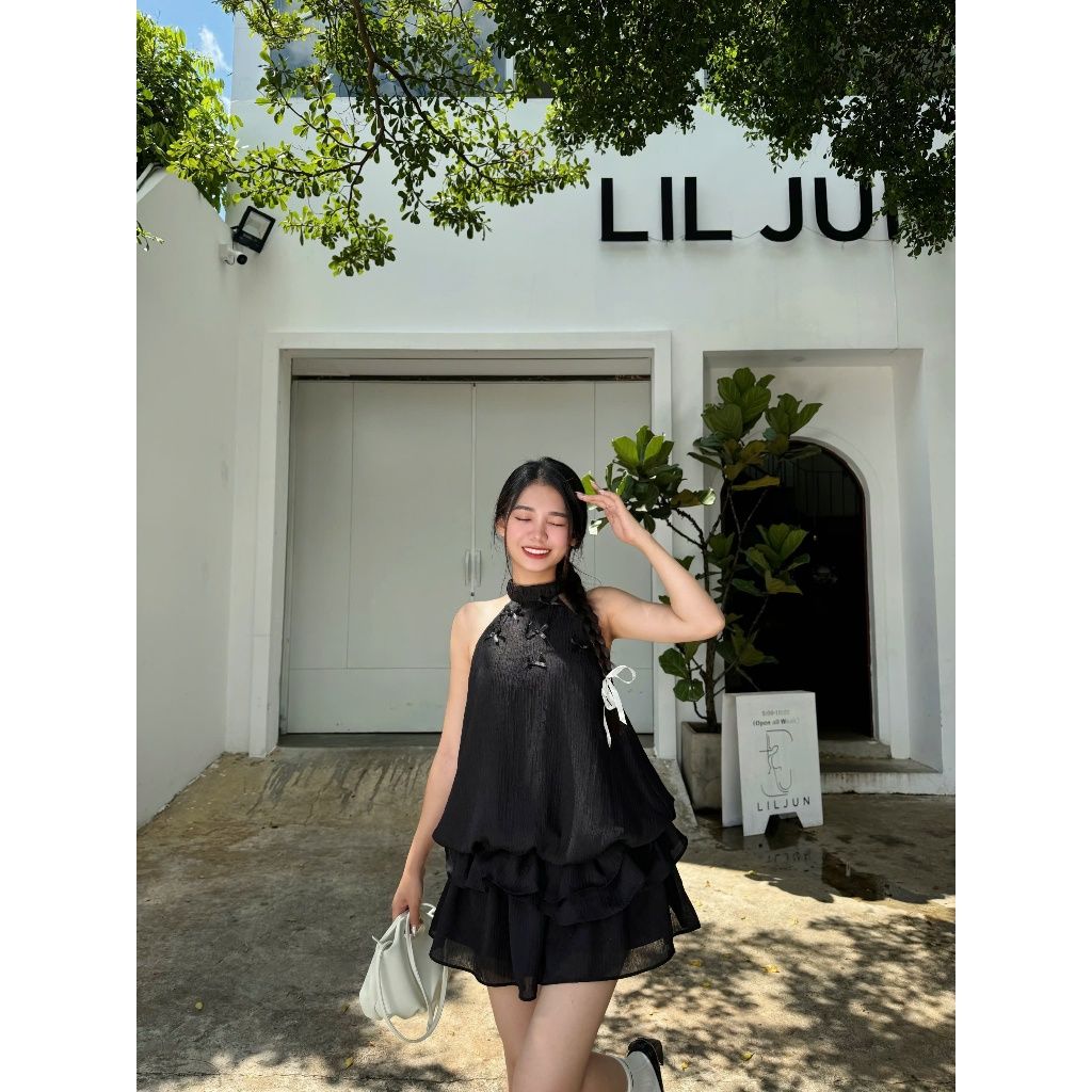 Đầm Nữ Cổ Yếm Phối Nơ Nhún Bèo Dễ Thương - MARCI DRESS - GOÛT DE JUN