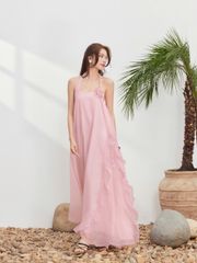 Đầm Nữ BISHAM DRESS Cổ Yếm Đính Hoa Nổi Tua Rua Đi Biển, Dạo Phố GOUT DE JUN