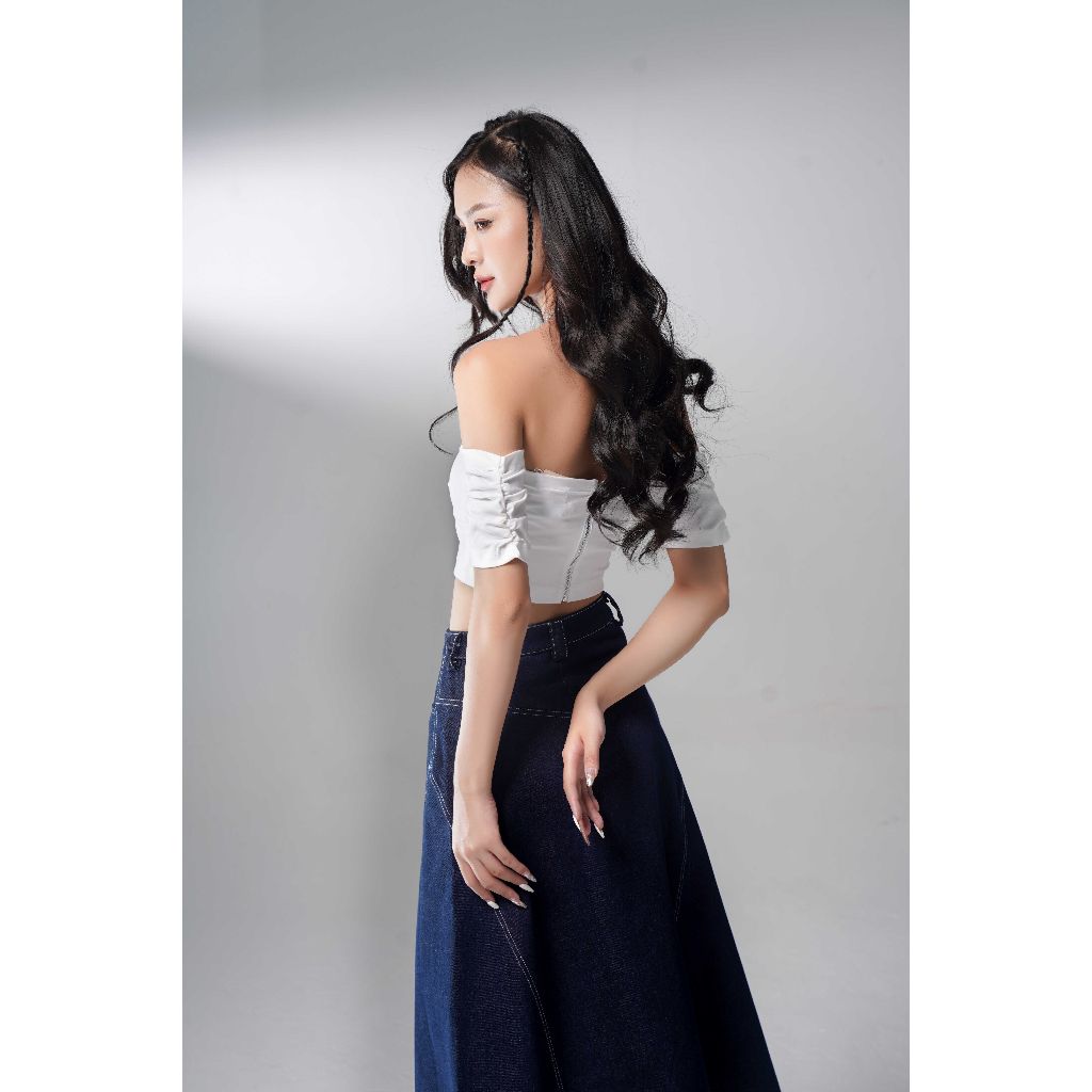 Áo Croptop Trễ Vai Nhún Ngực Trơn Phong Cách Gợi Cảm Cho Nữ - LALIL TOP - GOÛT DE JUN